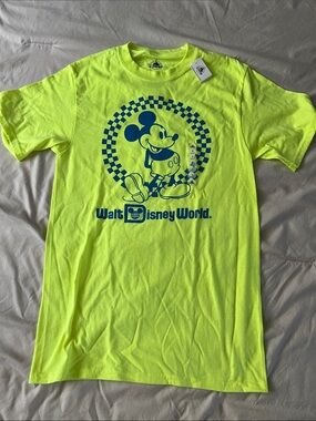 Disney Neon Yellow Tee with Blue Mickey Graphic